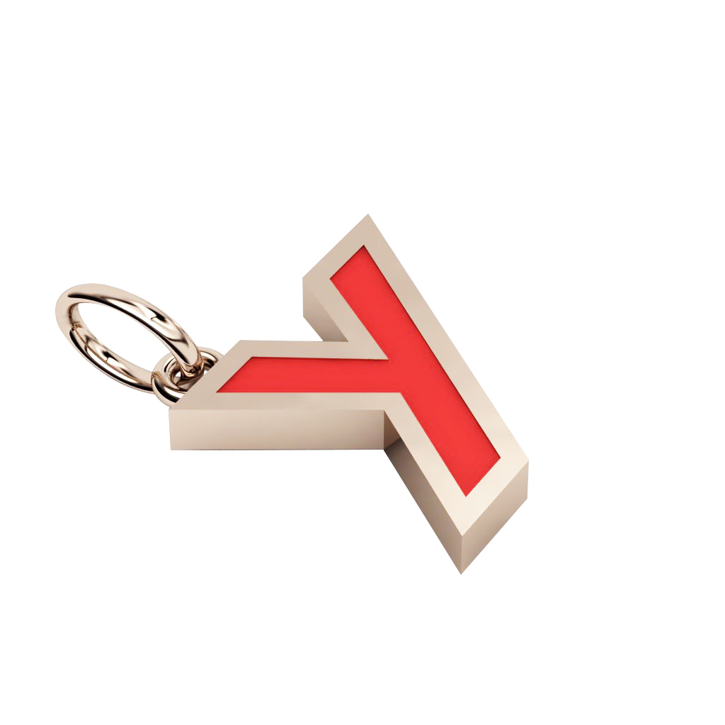 Alphabet Capital Initial Letter Y Pendant, made of 925 sterling silver / 18k rose gold finish with red enamel