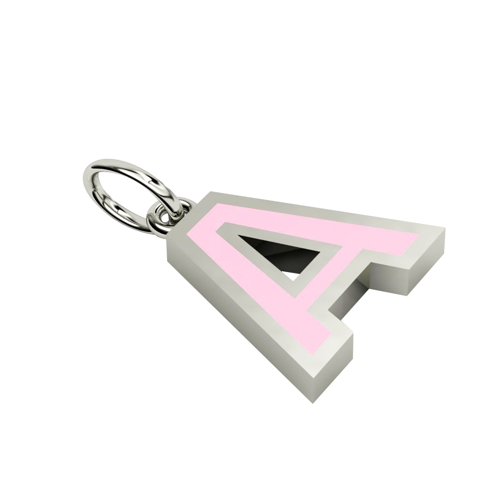 Alphabet Capital Initial Letter A Pendant, made of 925 sterling silver / 18k white gold finish with pink enamel