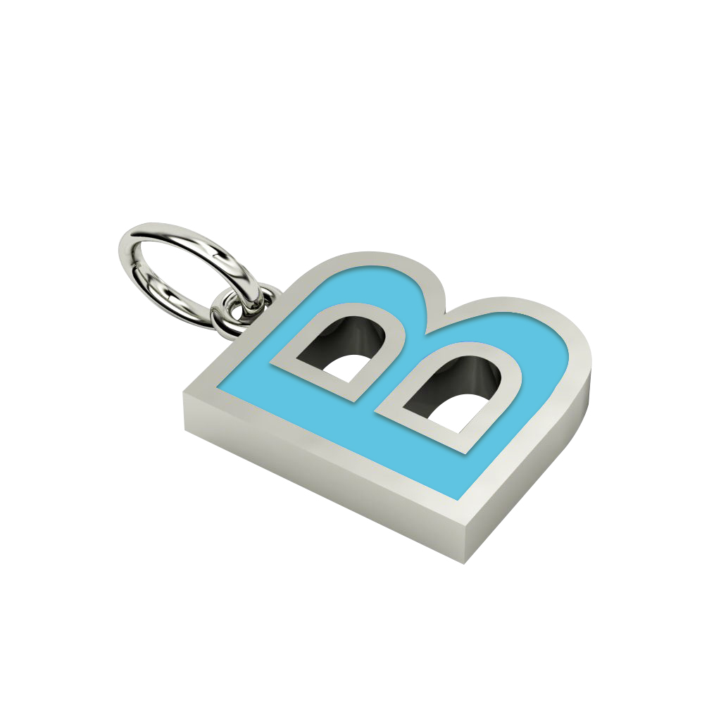 Alphabet Capital Initial Letter B Pendant, made of 925 sterling silver / 18k white gold finish with turquoise enamel