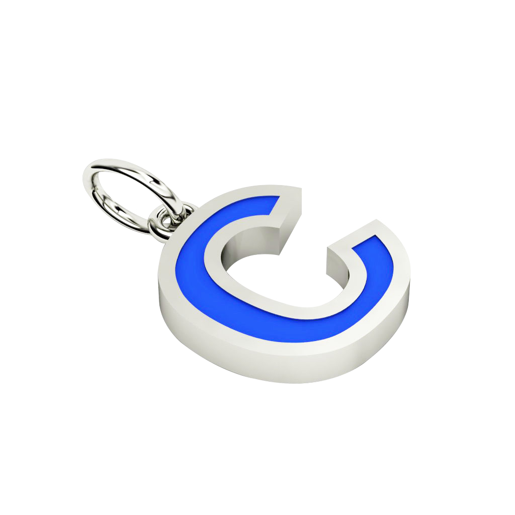 Alphabet Capital Initial Letter C Pendant, made of 925 sterling silver / 18k white gold finish with blue enamel