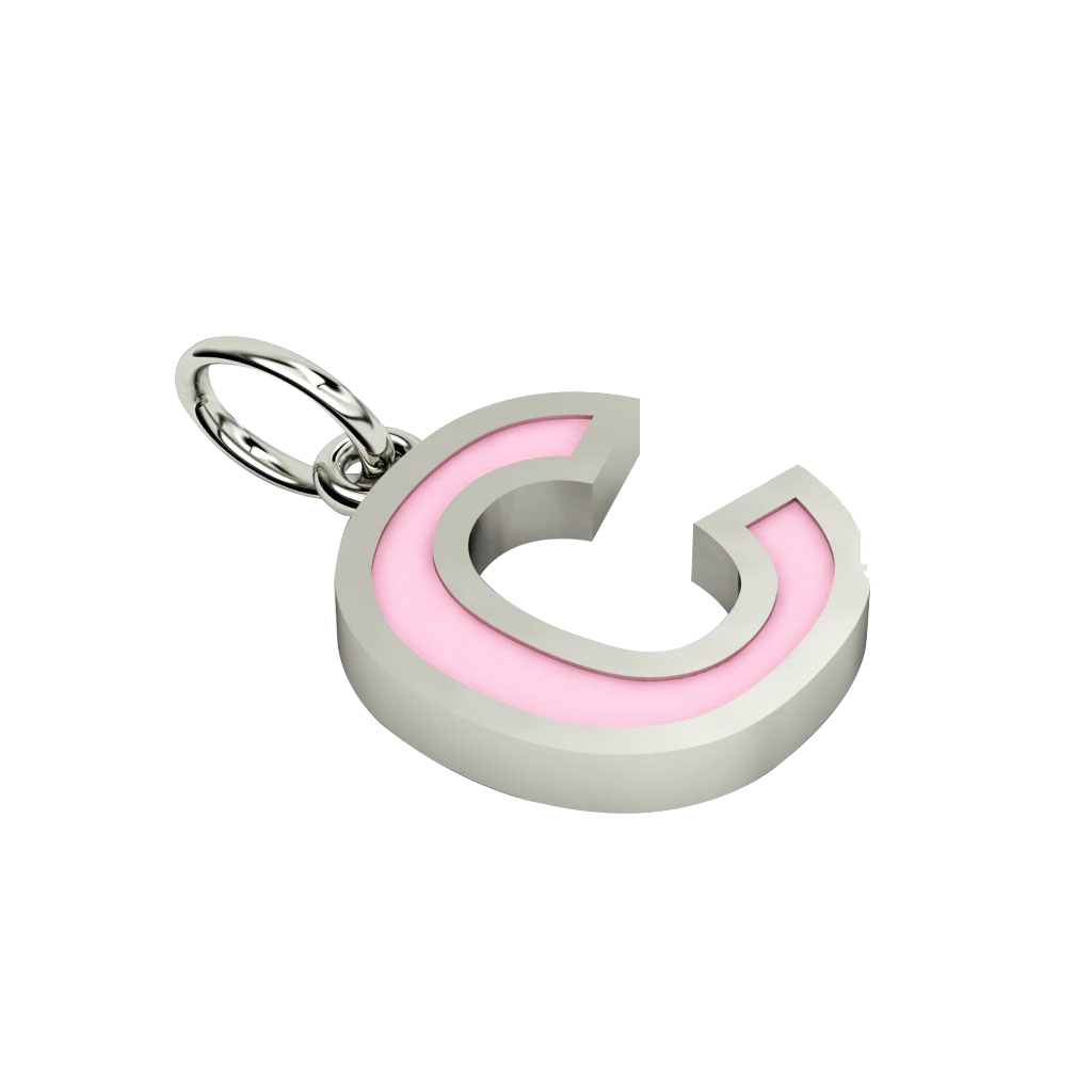 Alphabet Capital Initial Letter C Pendant, made of 925 sterling silver / 18k white gold finish with pink enamel