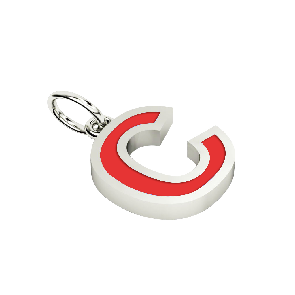 Alphabet Capital Initial Letter C Pendant, made of 925 sterling silver / 18k white gold finish with red enamel