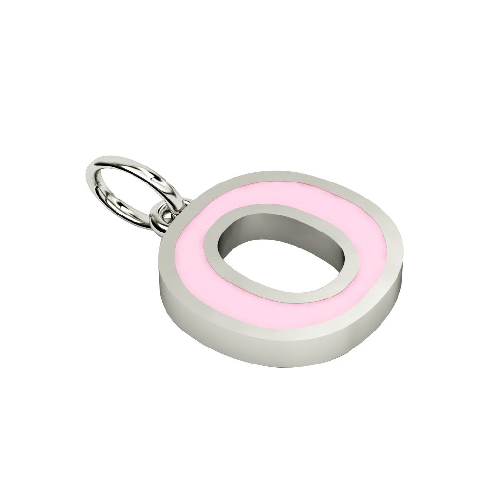 Alphabet Capital Initial Letter O Pendant, made of 925 sterling silver / 18k white gold finish with pink enamel