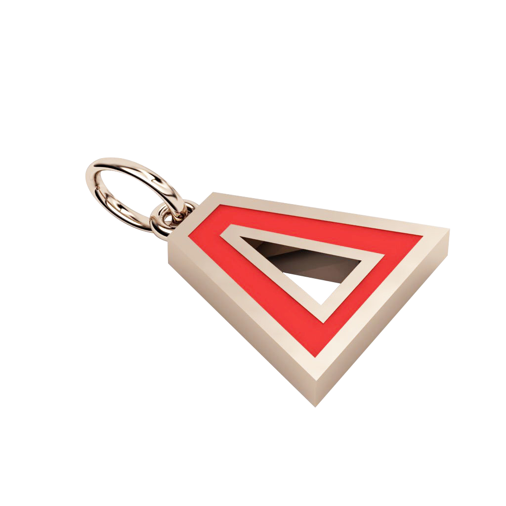 Alphabet Capital Initial Greek Letter Δ Pendant, made of 925 sterling silver / 18k rose gold finish with red enamel