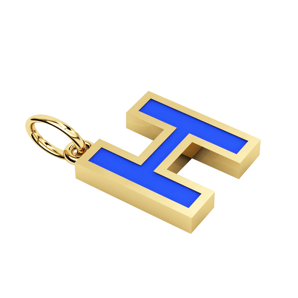 Alphabet Capital Initial Greek Letter Η Pendant, made of 925 sterling silver / 18k gold finish with blue enamel
