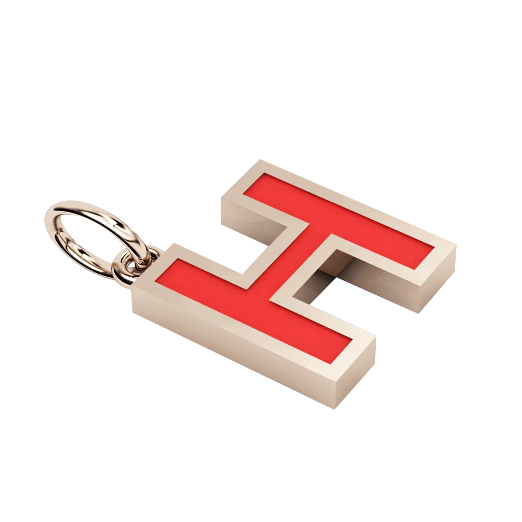Alphabet Capital Initial Greek Letter Η Pendant, made of 925 sterling silver / 18k rose gold finish with red enamel