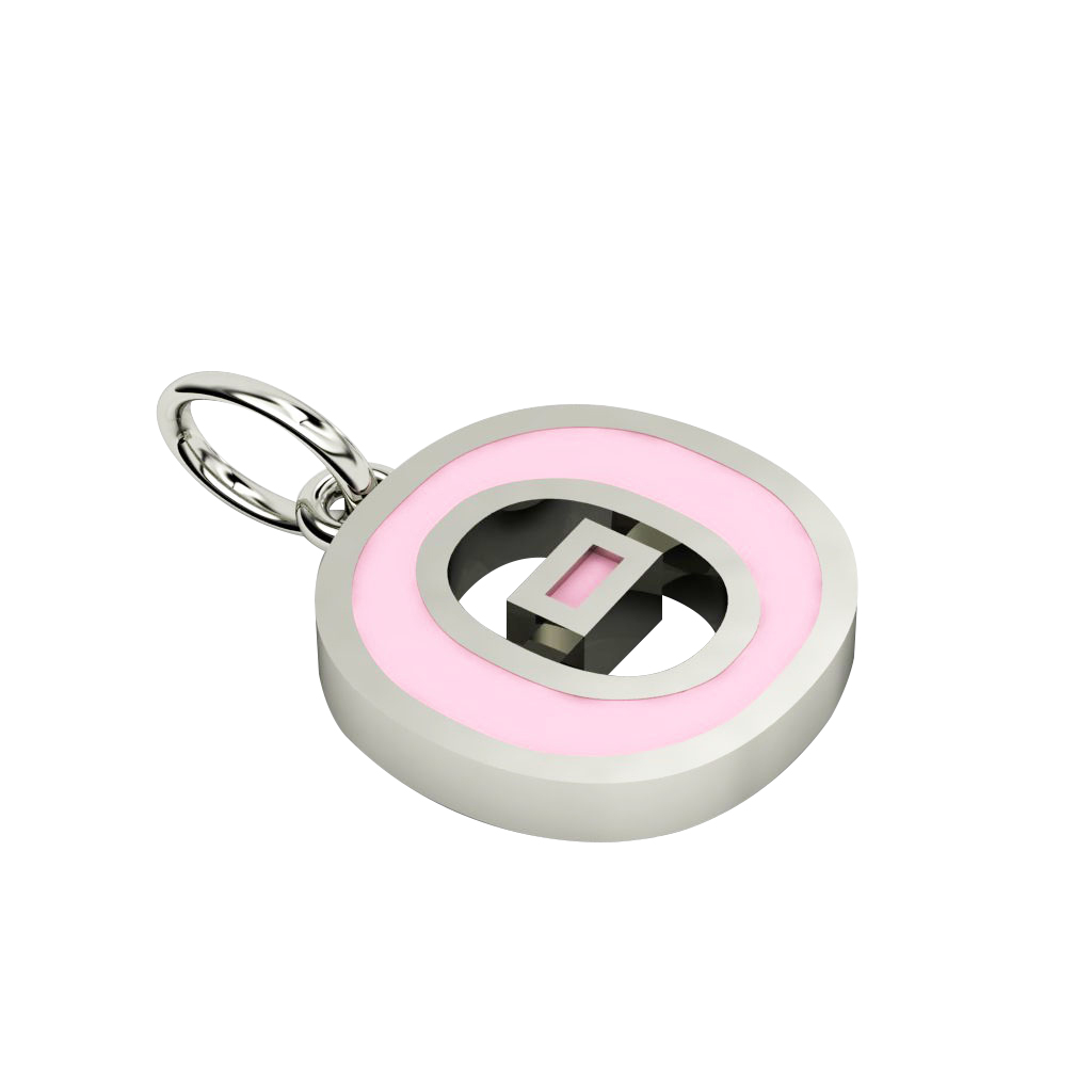 Alphabet Capital Initial Greek Letter Θ Pendant, made of 925 sterling silver / 18k white gold finish with pink enamel