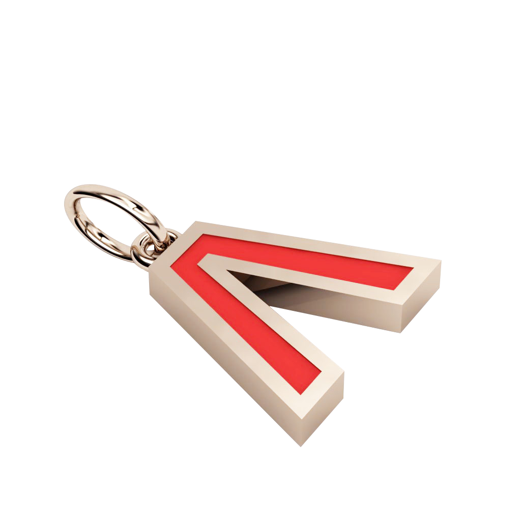 Alphabet Capital Initial Greek Letter Λ Pendant, made of 925 sterling silver / 18k rose gold finish with red enamel