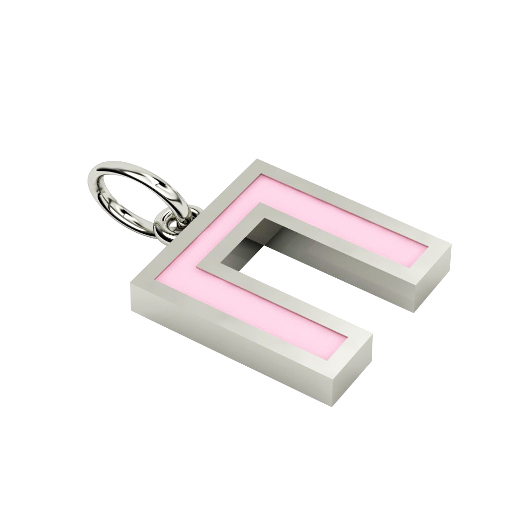Alphabet Capital Initial Greek Letter Π Pendant, made of 925 sterling silver / 18k white gold finish with pink enamel