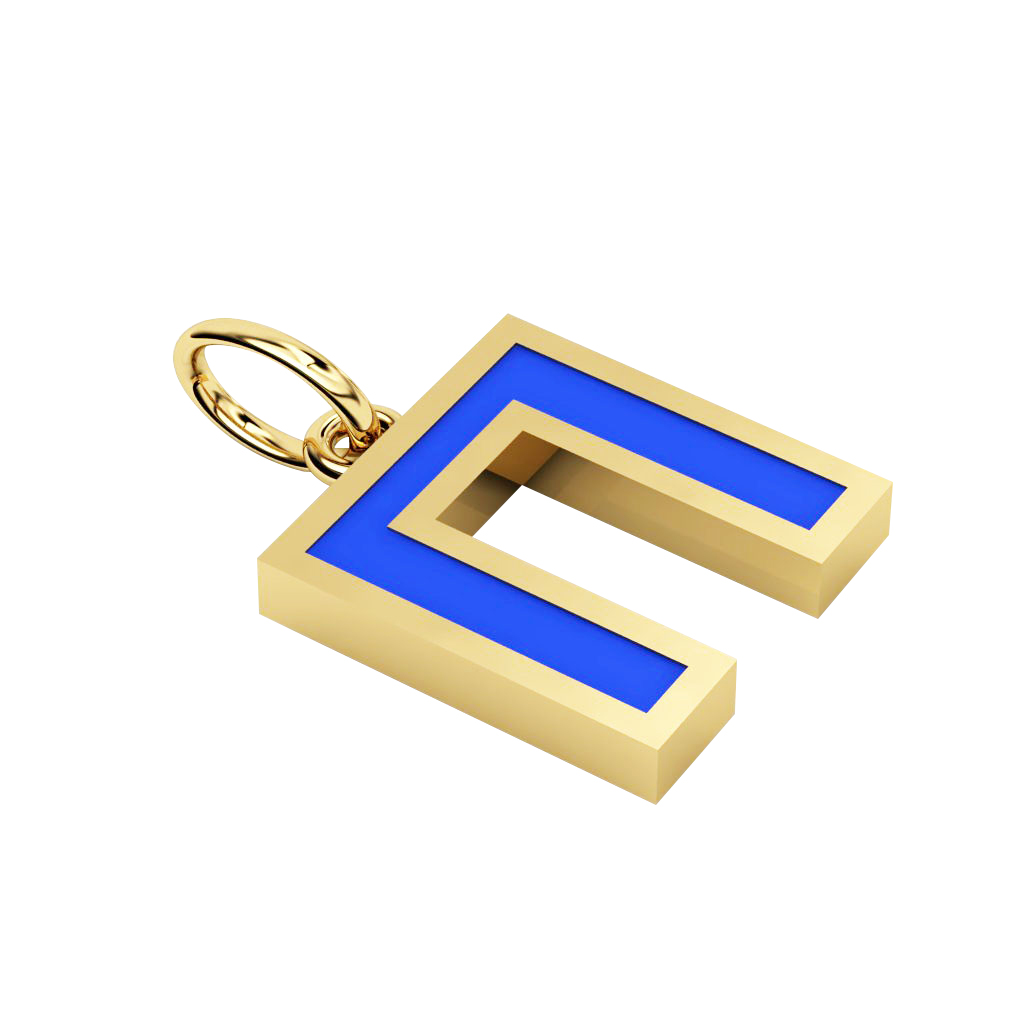 Alphabet Capital Initial Greek Letter Π Pendant, made of 925 sterling silver / 18k gold finish with blue enamel