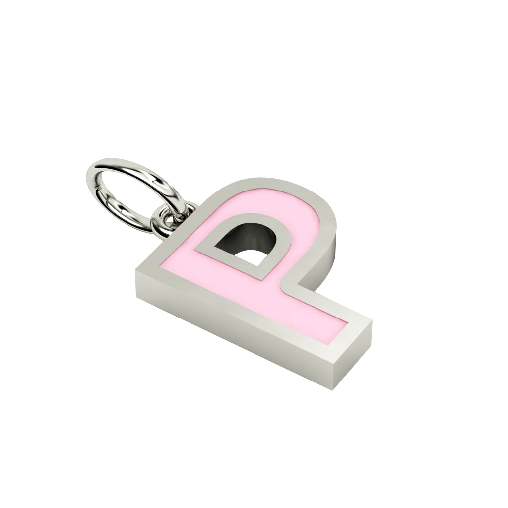 Alphabet Capital Initial Greek Letter Ρ Pendant, made of 925 sterling silver / 18k white gold finish with pink enamel