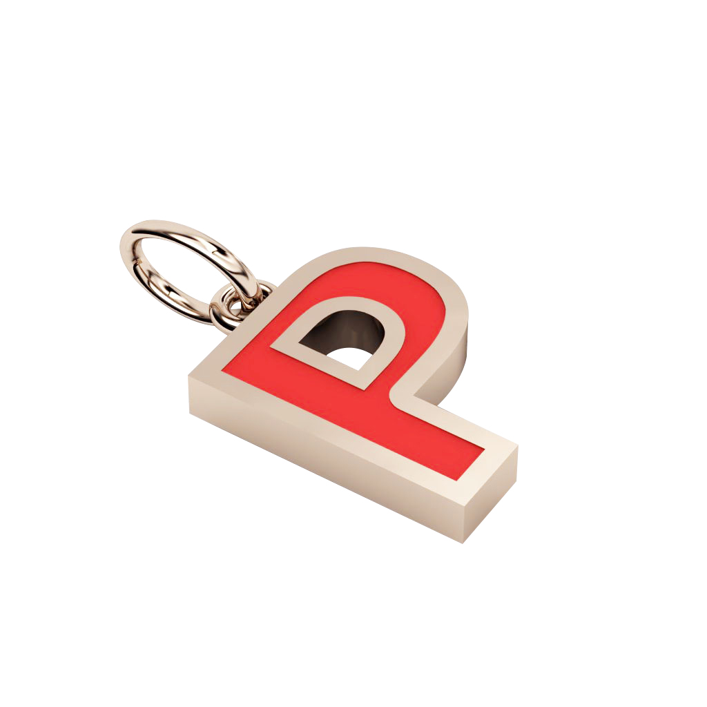 Alphabet Capital Initial Greek Letter Ρ Pendant, made of 925 sterling silver / 18k rose gold finish with red enamel