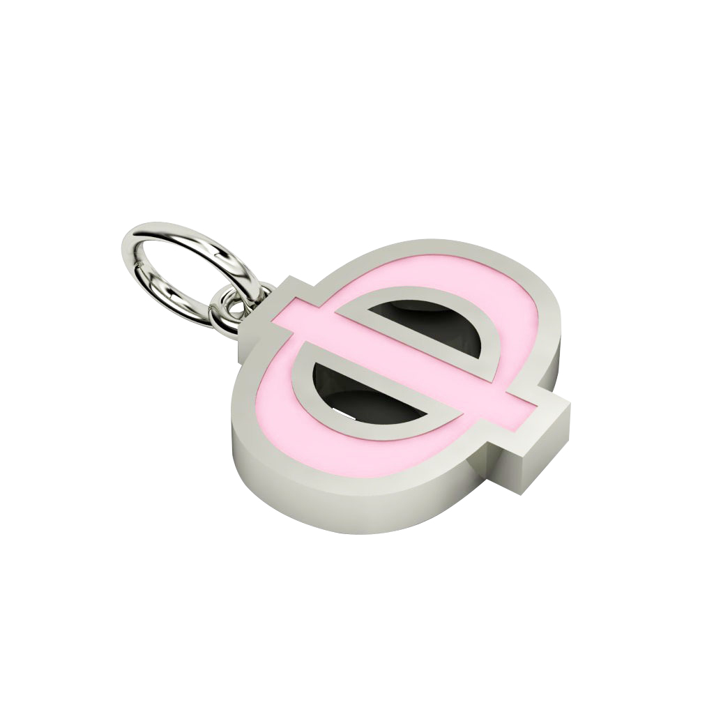 Alphabet Capital Initial Greek Letter Φ Pendant, made of 925 sterling silver / 18k white gold finish with pink enamel