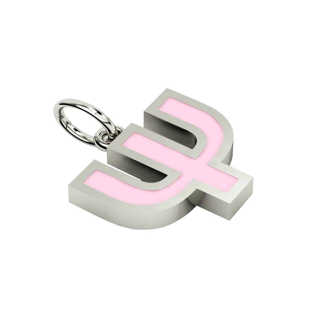 Alphabet Capital Initial Greek Letter Ψ Pendant, made of 925 sterling silver / 18k white gold finish with pink enamel
