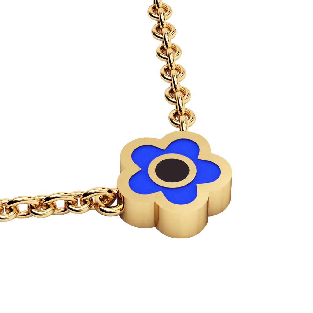 Daisy Evil Eye Necklace, made of 925 sterling silver / 18k gold finish with black & blue enamel