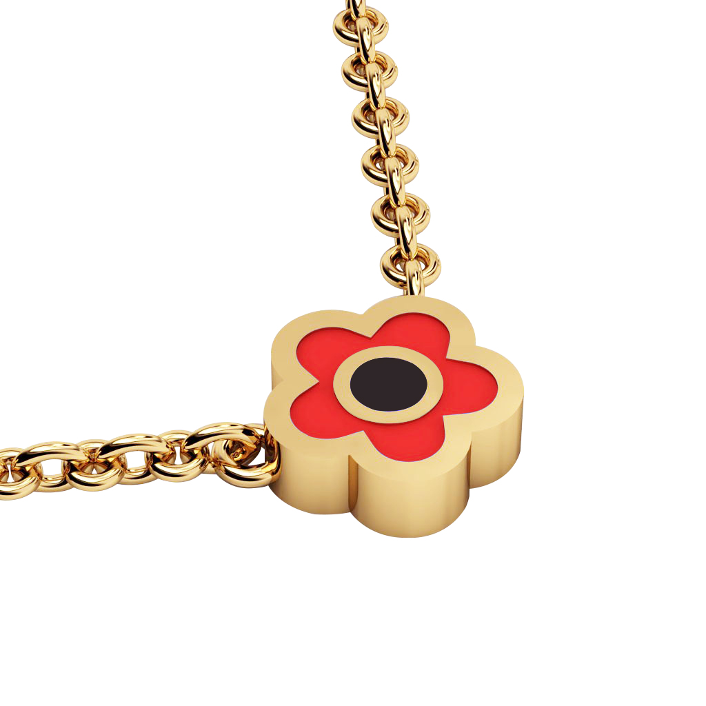 Daisy Evil Eye Necklace, made of 925 sterling silver / 18k gold finish with black & red enamel