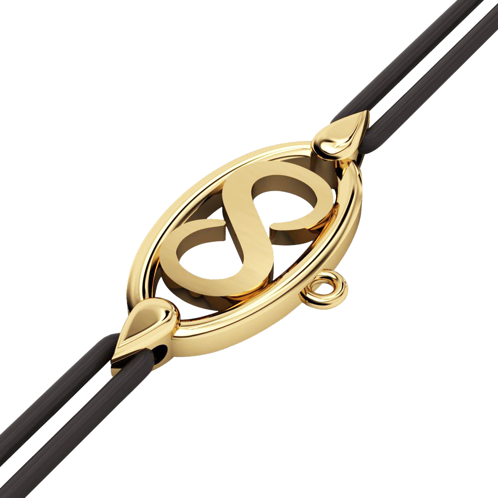 Infinity Macrame Charm Bracelet,, made of 925 sterling silver / 18k gold finish – black cord
