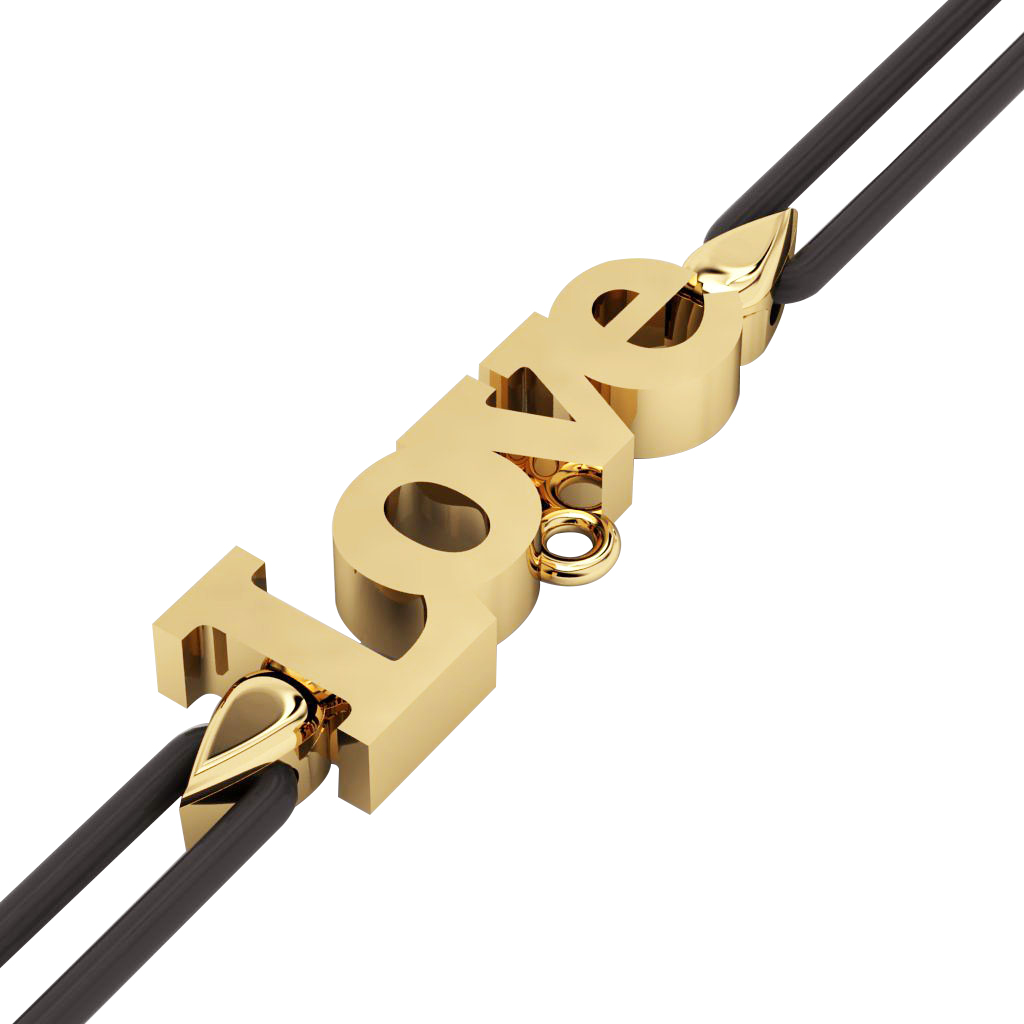 Love Macrame Charm Bracelet,, / made of 925 sterling silver / 18k gold finish – black cord