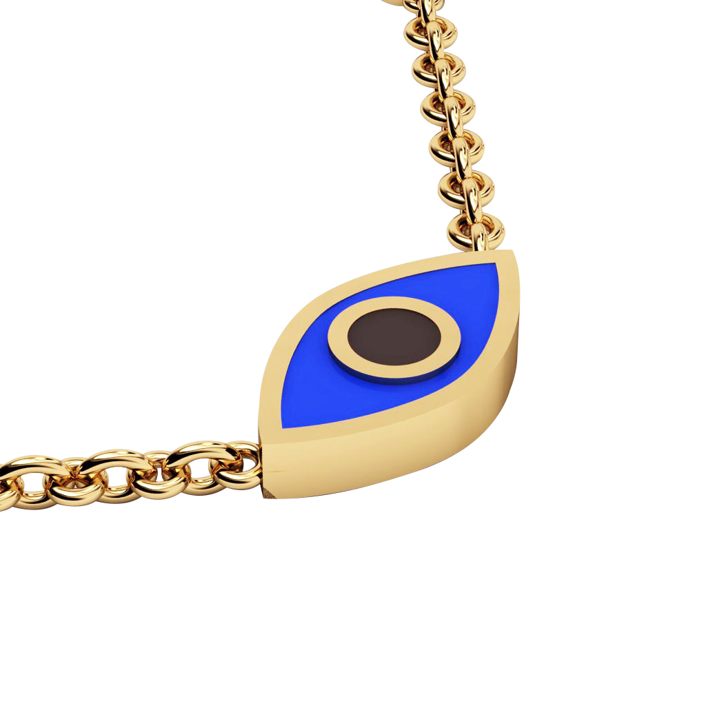 Navette Evil Eye Necklace, made of 925 sterling silver / 18k gold finish with black & blue enamel