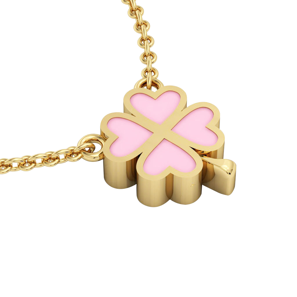 Quatrefoil, Good Luck Necklace, made of 925 sterling silver / 18k gold finish with pink enamel