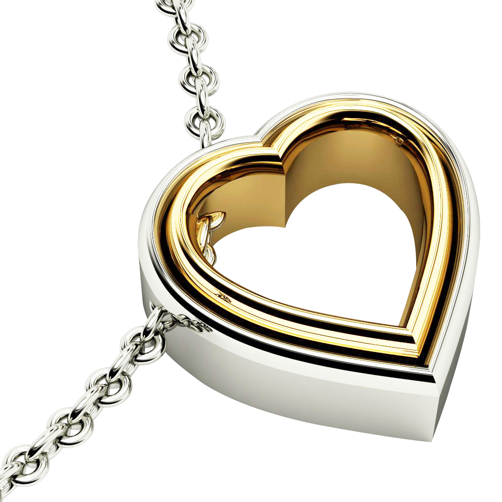 Twin Heart Necklace, made of 925 sterling silver / 18k white & yellow gold finish