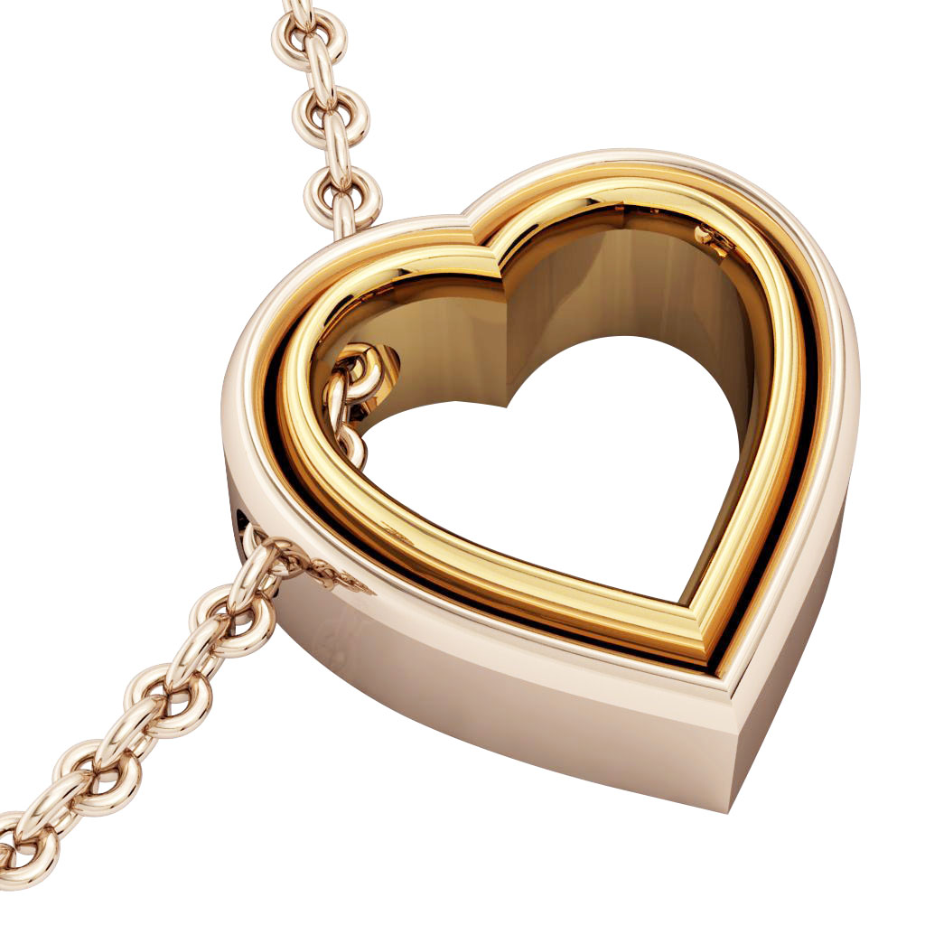 Twin Heart Necklace, made of 925 sterling silver / 18k rose & yellow gold finish