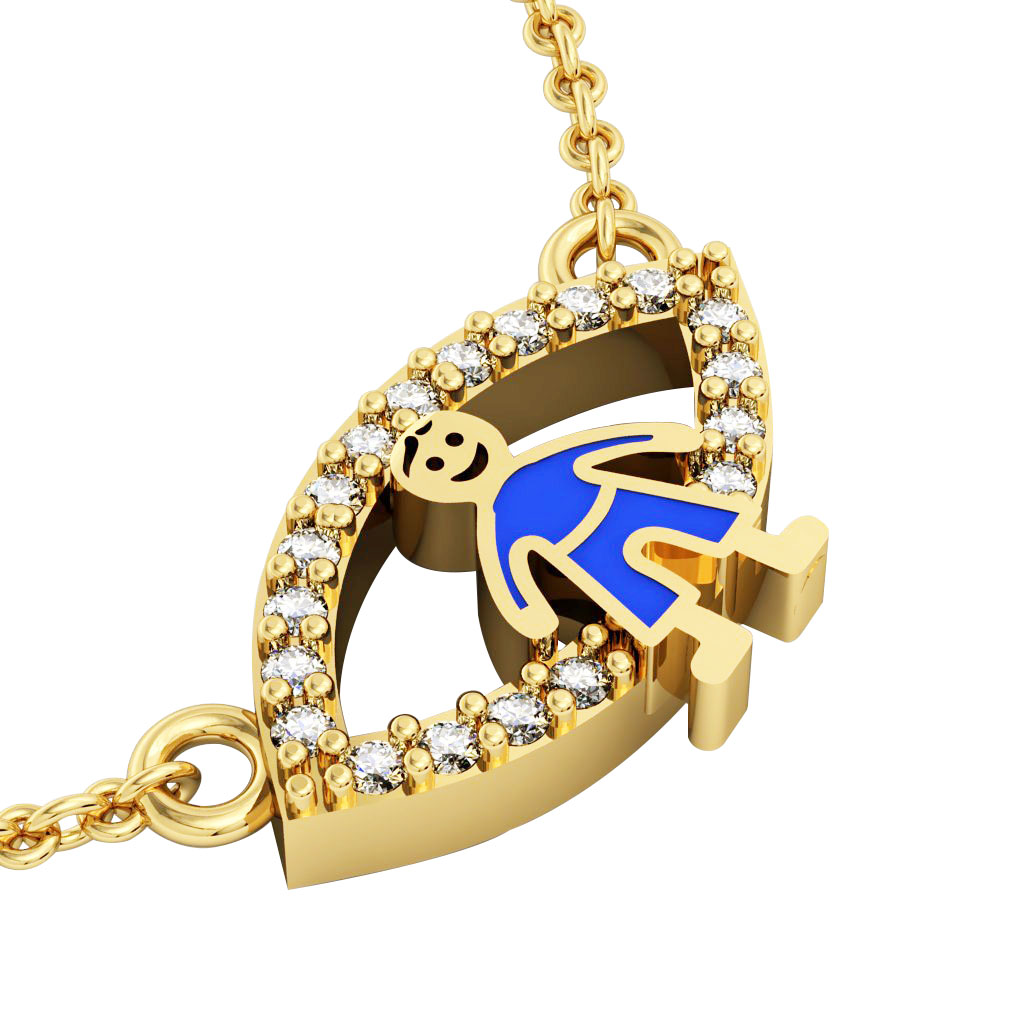 Boy Evil Eye Necklace, made of 925 sterling silver / 18k gold finish with blue enamel and white zircon