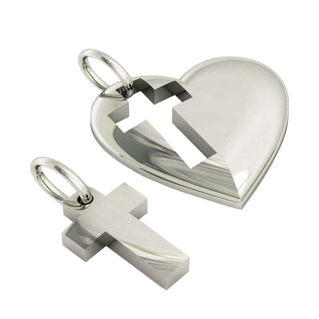 heart with cross, mother and son cobo pendant, made of 925 sterling silver / 22
