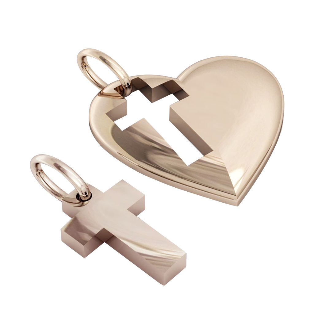 heart with cross, mother and son cobo pendant, made of 925 sterling silver / 33
