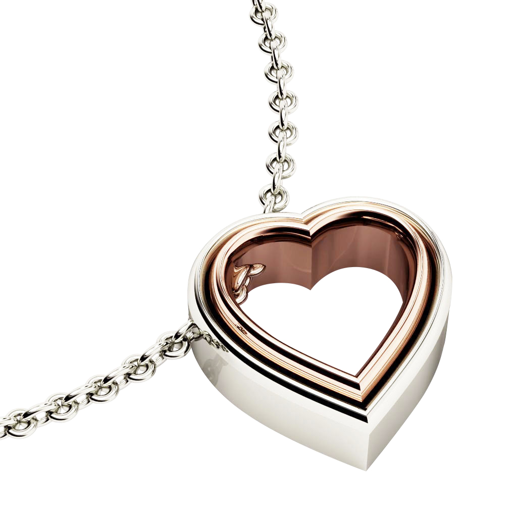 Twin Heart Necklace, made of 925 sterling silver / 18k white & rose gold finish
