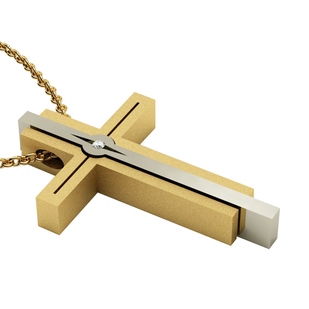 Dichromate Triple Cross 11, made of 925 sterling silver, set with a zircon  / gold-white-gold