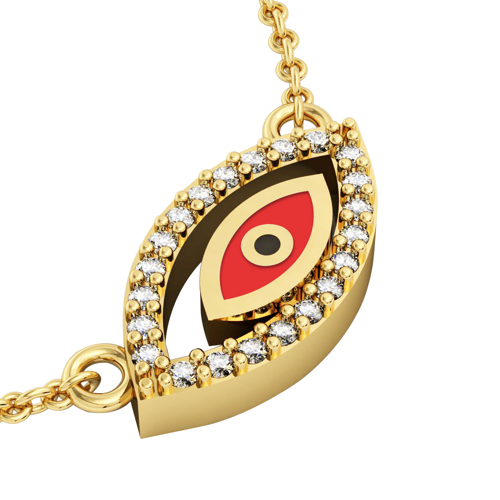 Twin Evil Eye Necklace, made of 925 sterling silver / 18k gold finish with red enamel and white zircon