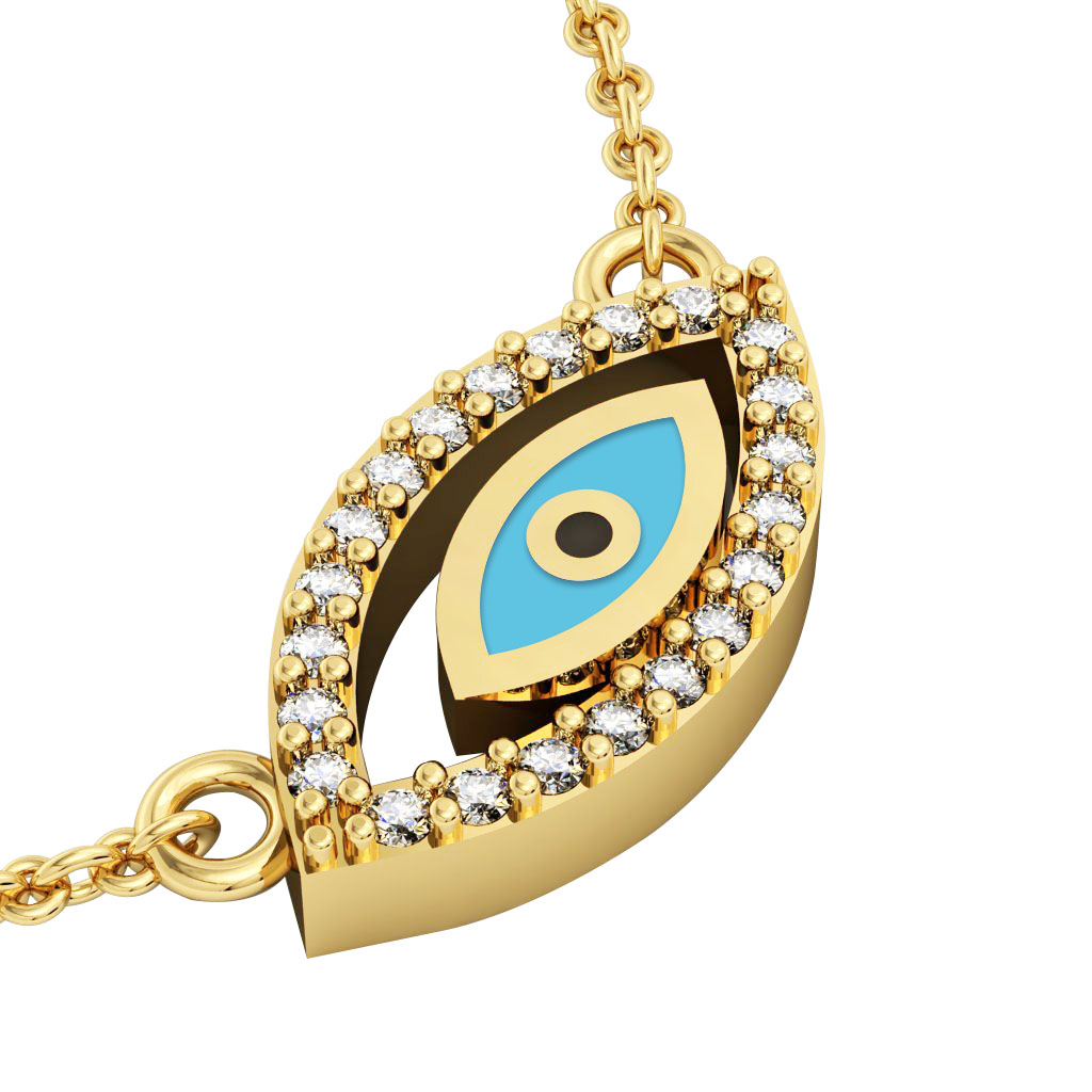Twin Evil Eye Necklace, made of 925 sterling silver / 18k gold finish with turquoise enamel and white zircon