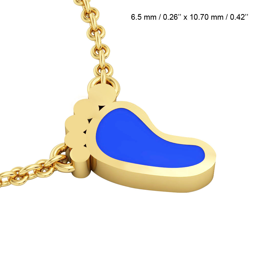 baby foot necklace, made of 925 sterling silver / 18k gold with blue enamel