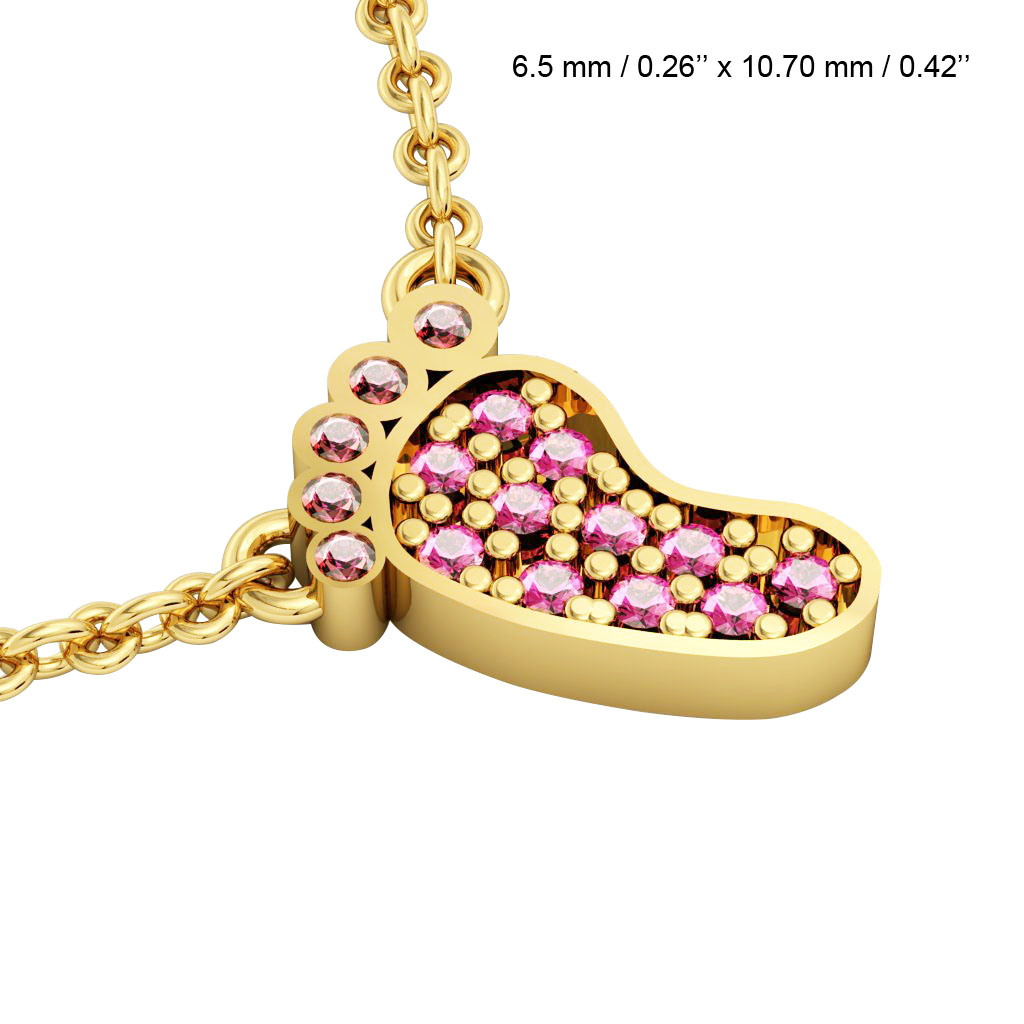 baby foot necklace, made of 925 sterling silver / 18k gold finish with pink zircon