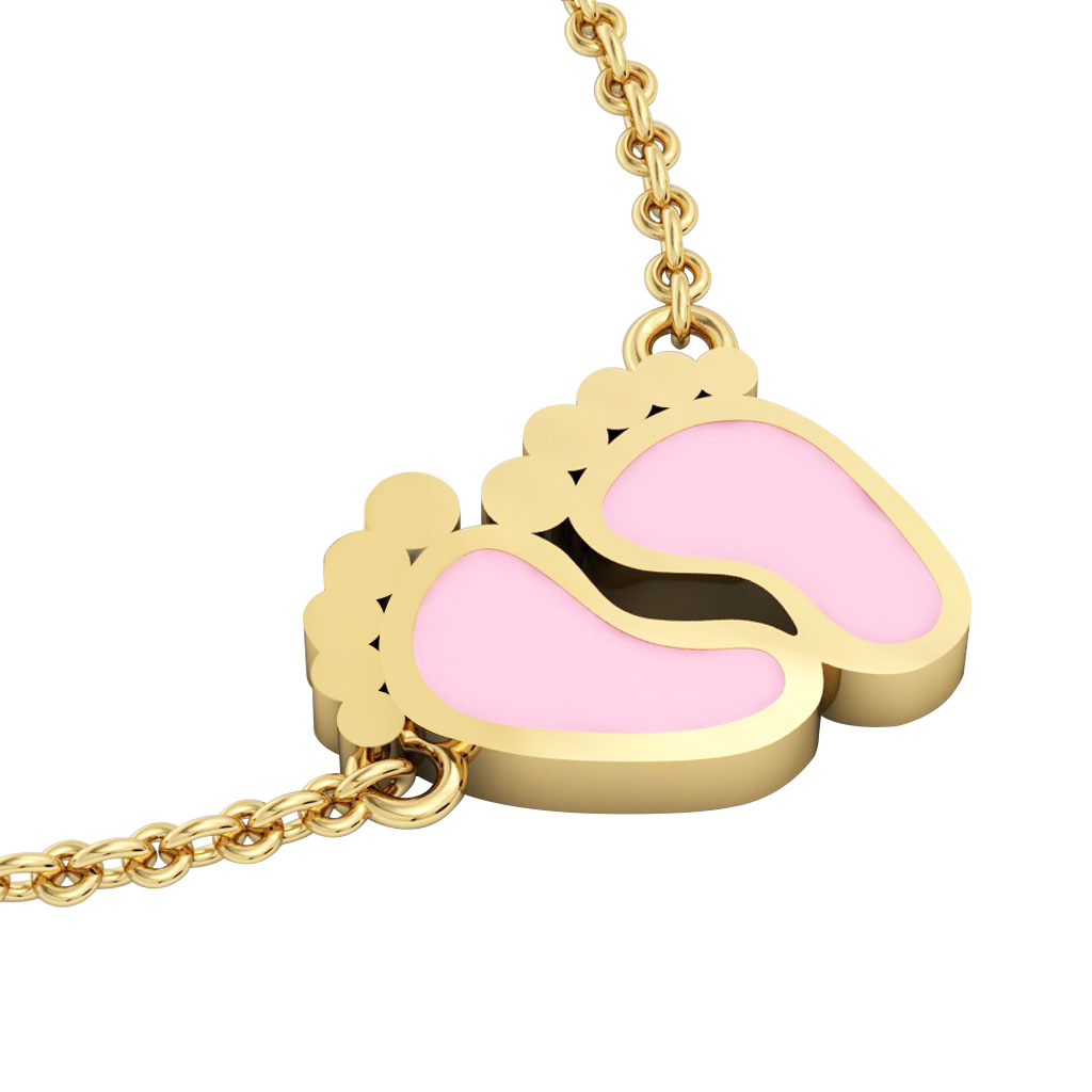 baby feet necklace, made of 925 sterling silver / 18k gold with pink enamel