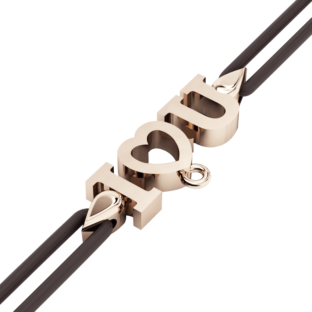 I love you Macrame Charm Bracelet,, made of 925 sterling silver / 18k rose gold finish – black cord