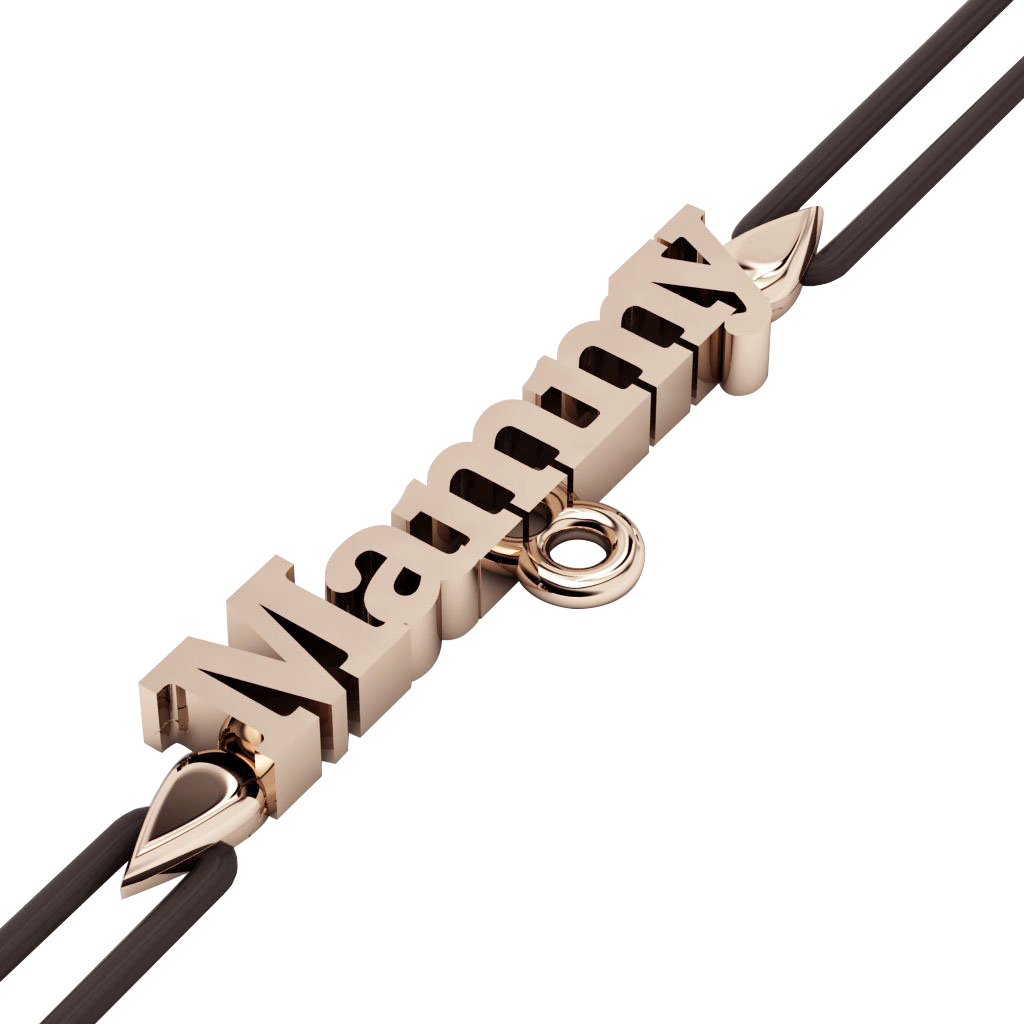Mommy Macrame Charm Bracelet,, made of 925 sterling silver / 18k rose gold finish – black cord