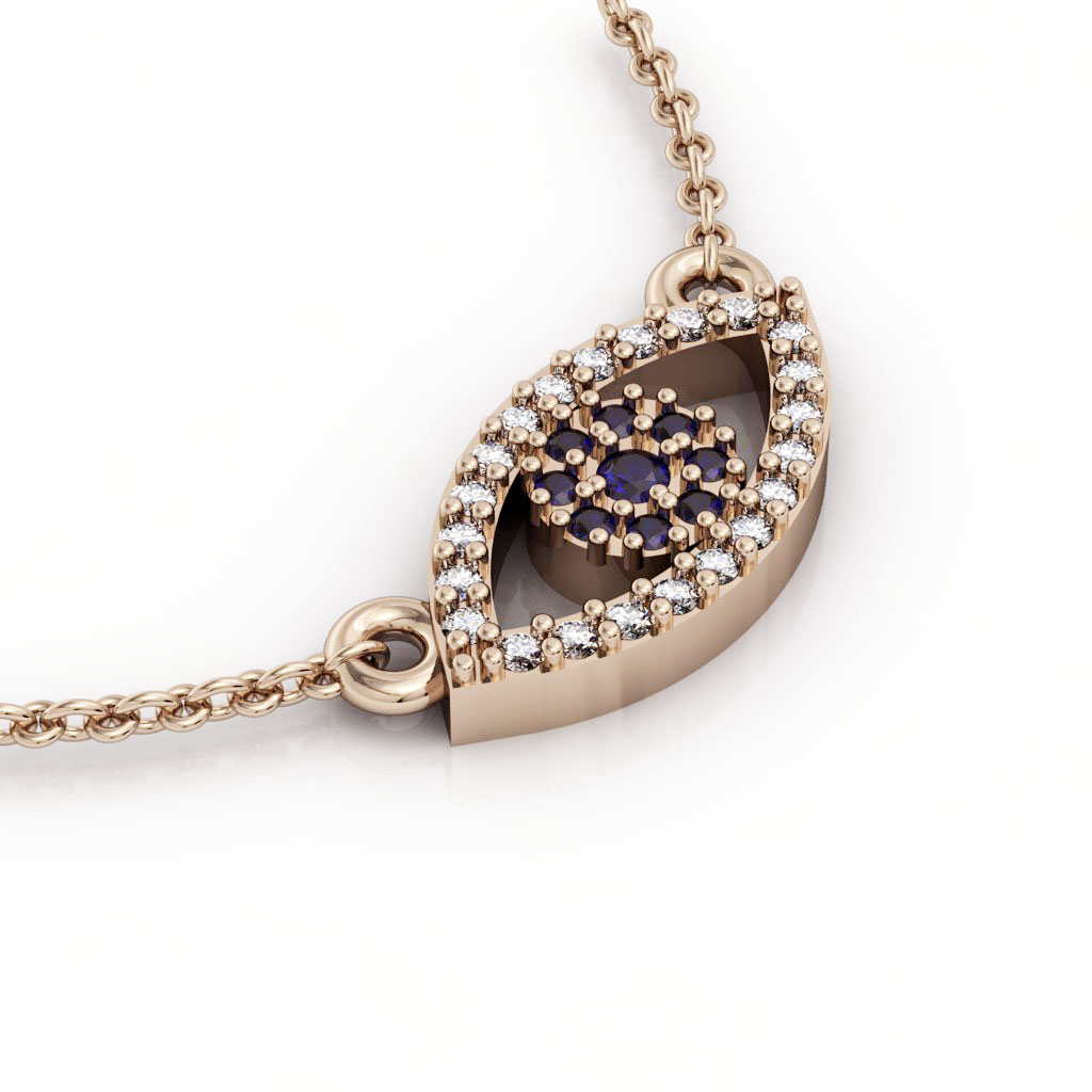 Navette Evil Eye 1 Necklace, made of 925 sterling silver / 18k rose gold finish with zircon