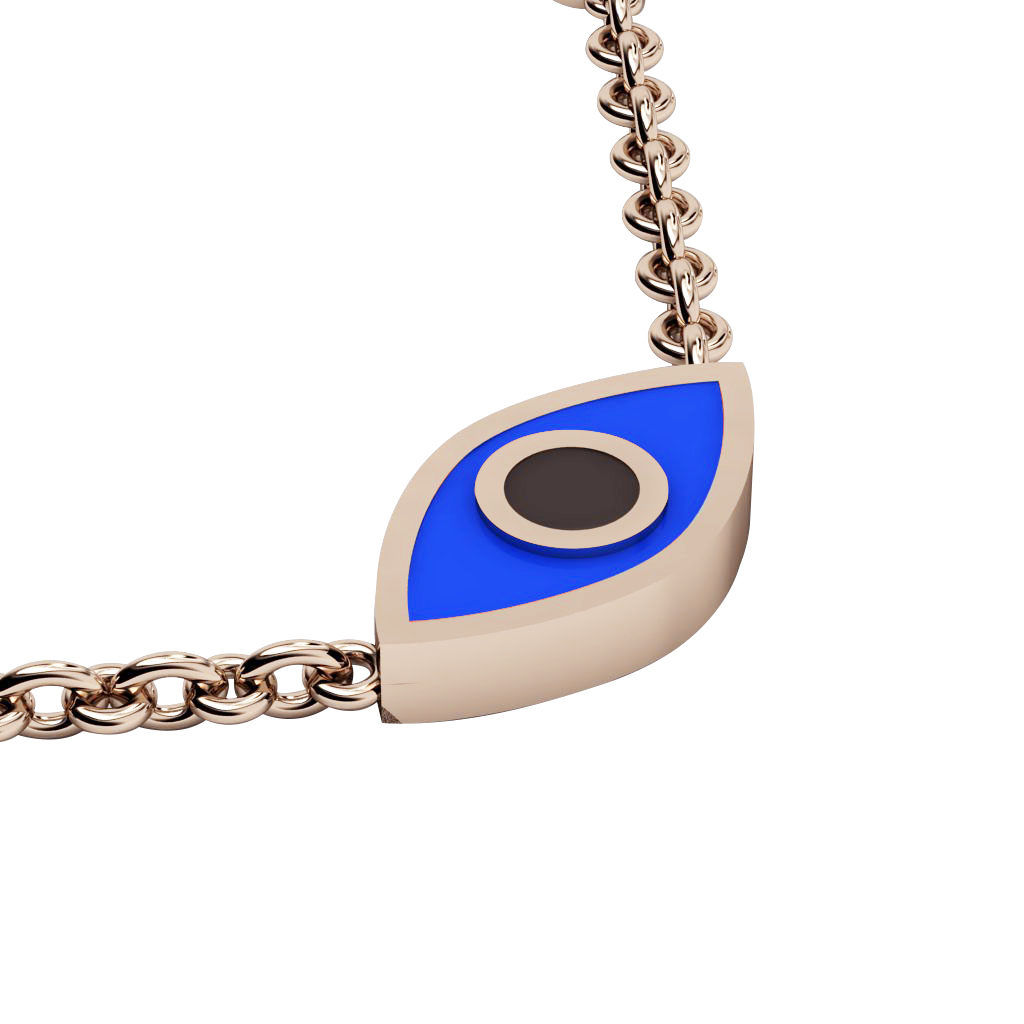 Navette Evil Eye Necklace, made of 925 sterling silver / 18k rose gold finish with black & blue enamel