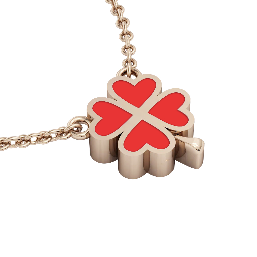 Quatrefoil, Good Luck Necklace, made of 925 sterling silver / 18k rose gold finish with red enamel