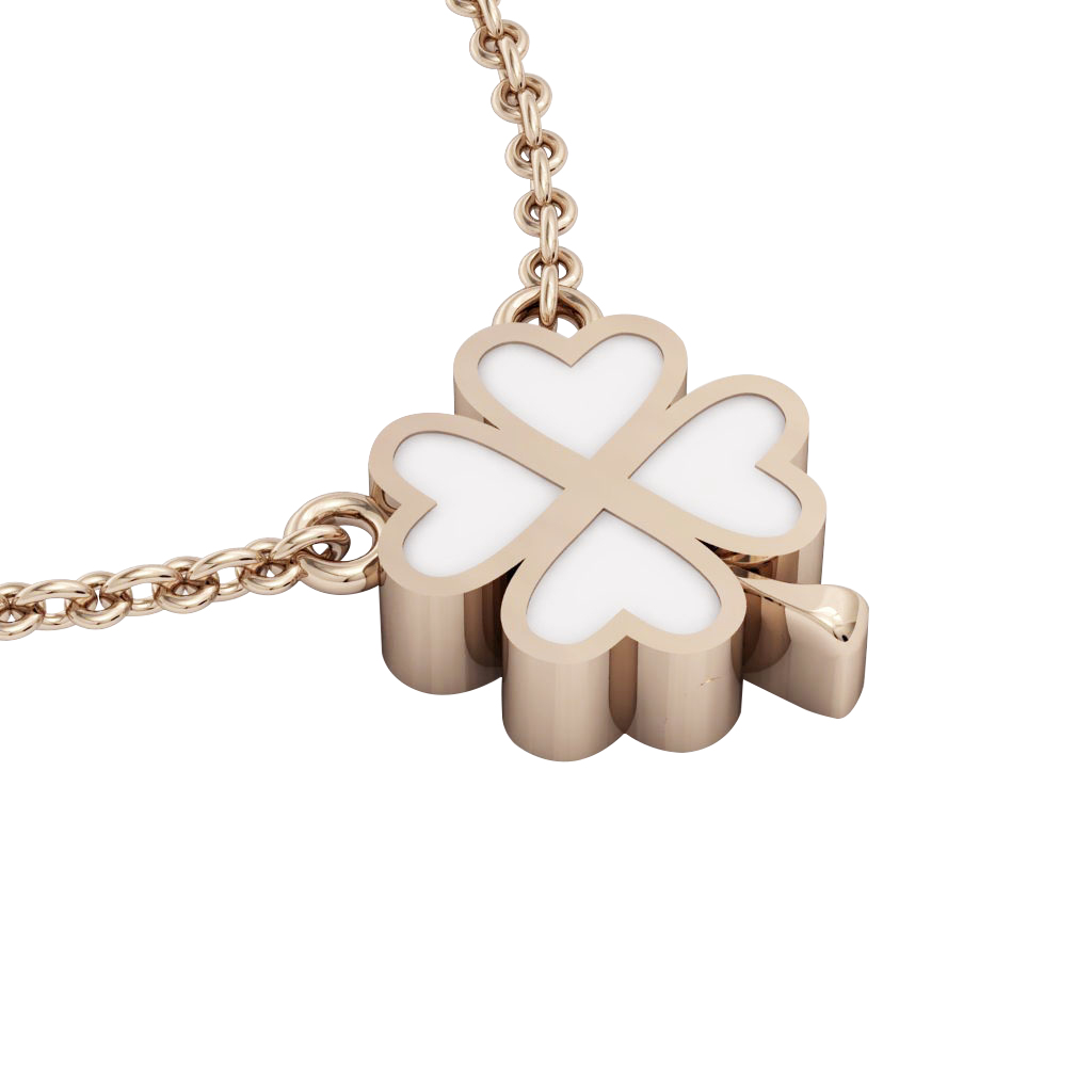 Quatrefoil, Good Luck Necklace, made of 925 sterling silver / 18k rose gold finish with white enamel