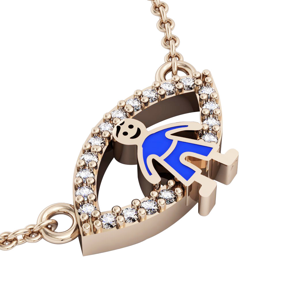 Boy Evil Eye Necklace, made of 925 sterling silver / 18k rose gold finish with blue enamel and white zircon