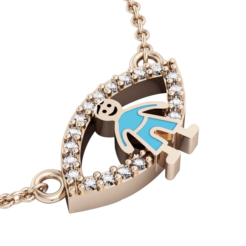 Boy Evil Eye Necklace, made of 925 sterling silver / 18k rose gold finish with turquoise enamel and white zircon