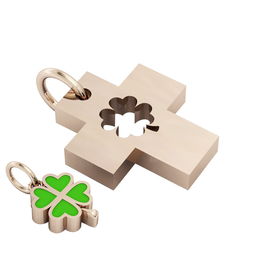 little cross with quatrefoil, cobo pendant, made of 925 sterling silver with green enamel / 33