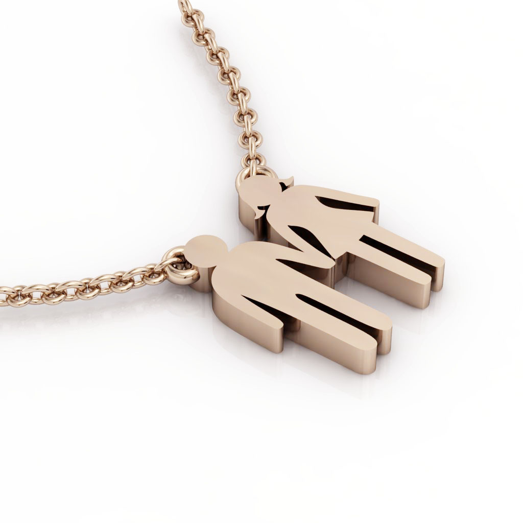couple, man and woman necklace, made of 925 sterling silver / 18k rose gold finish 