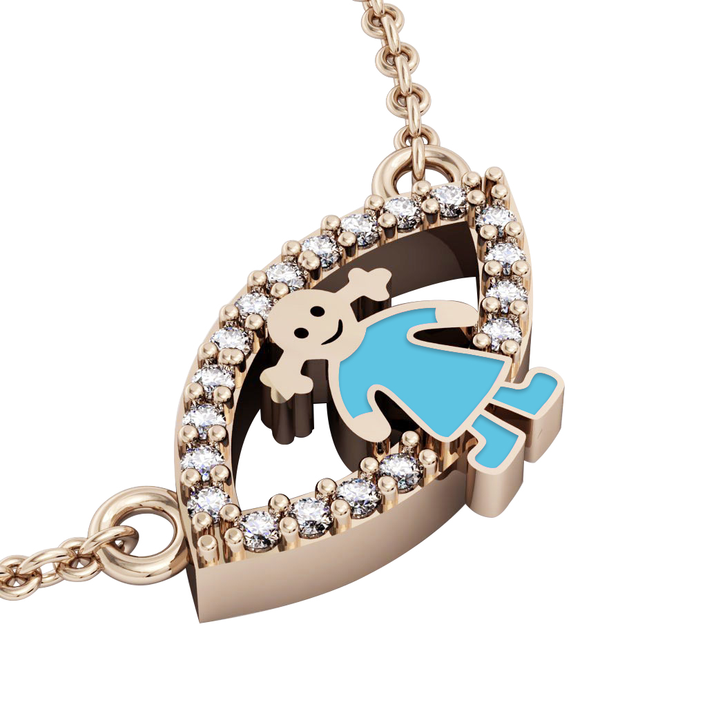 Girl Evil Eye Necklace, made of 925 sterling silver / 18k rose gold finish with turquoise enamel and white zircon