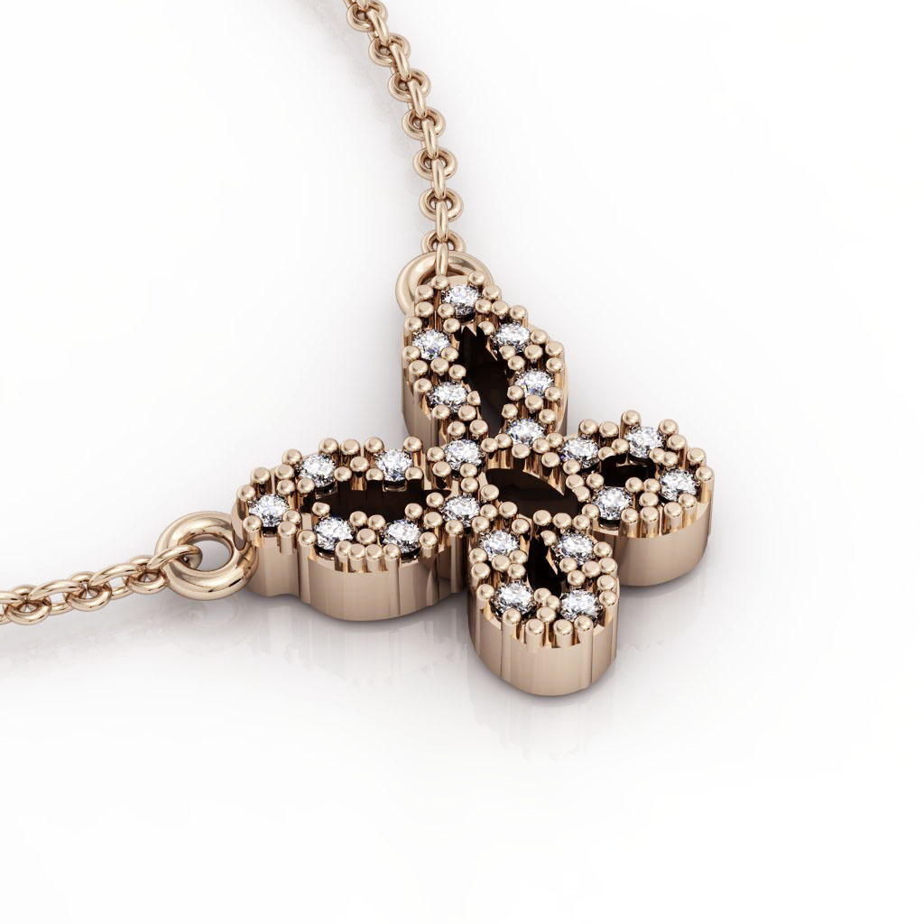 Butterfly 1 Necklace, made of 925 sterling silver / 18k rose gold finish with zircon