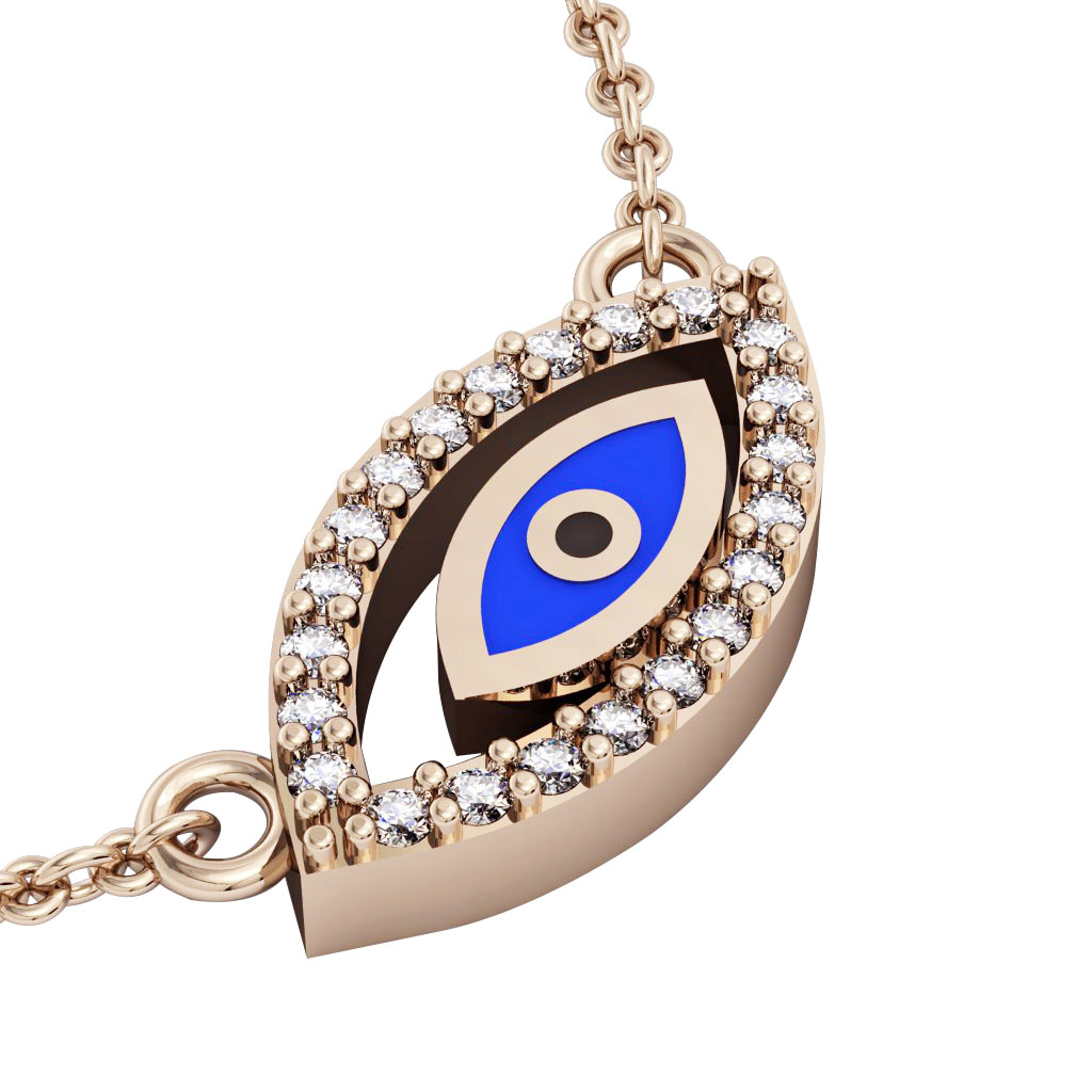 Twin Evil Eye Necklace, made of 925 sterling silver / 18k rose gold finish with blue enamel and white zircon