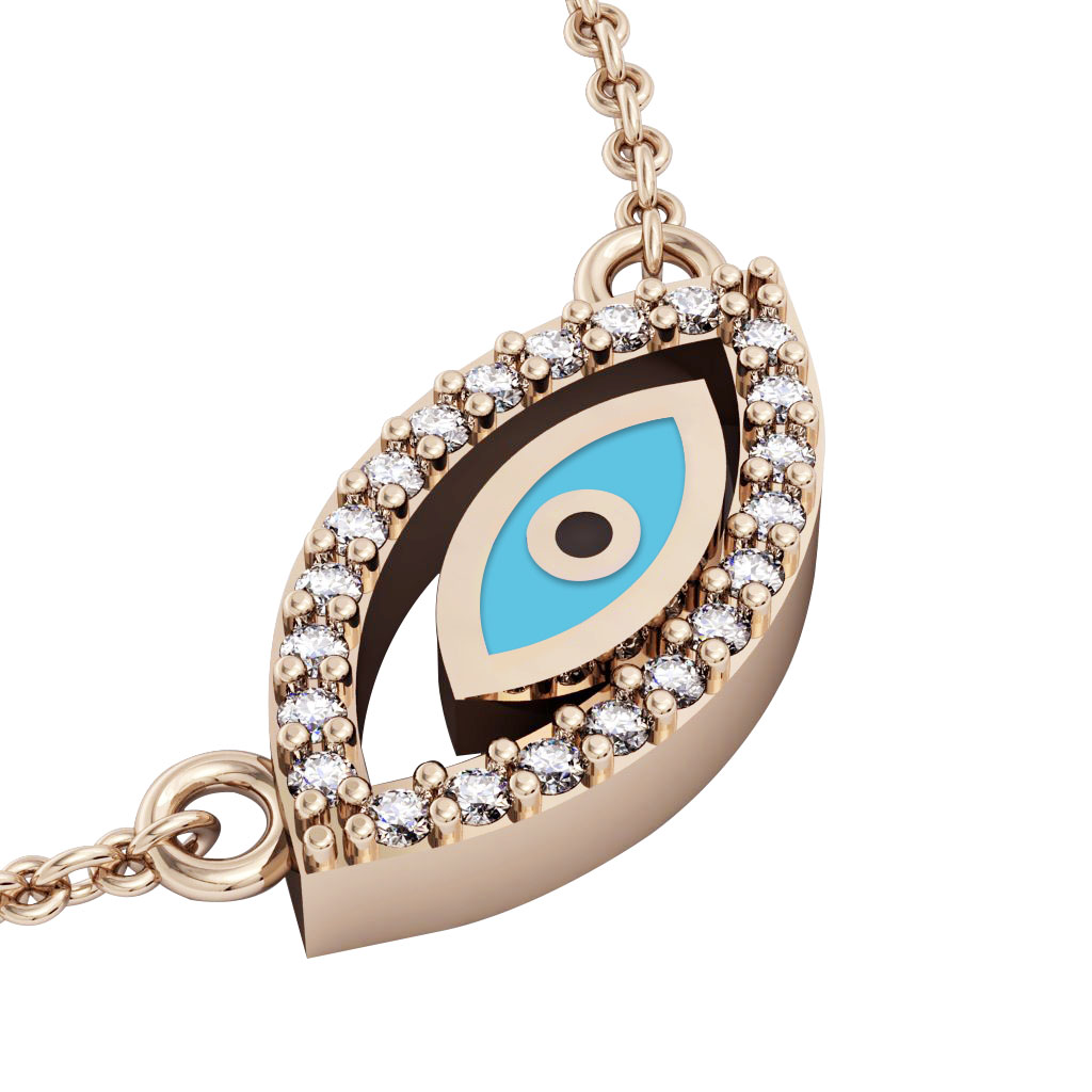 Twin Evil Eye Necklace, made of 925 sterling silver / 18k rose gold finish with turquoise enamel and white zircon